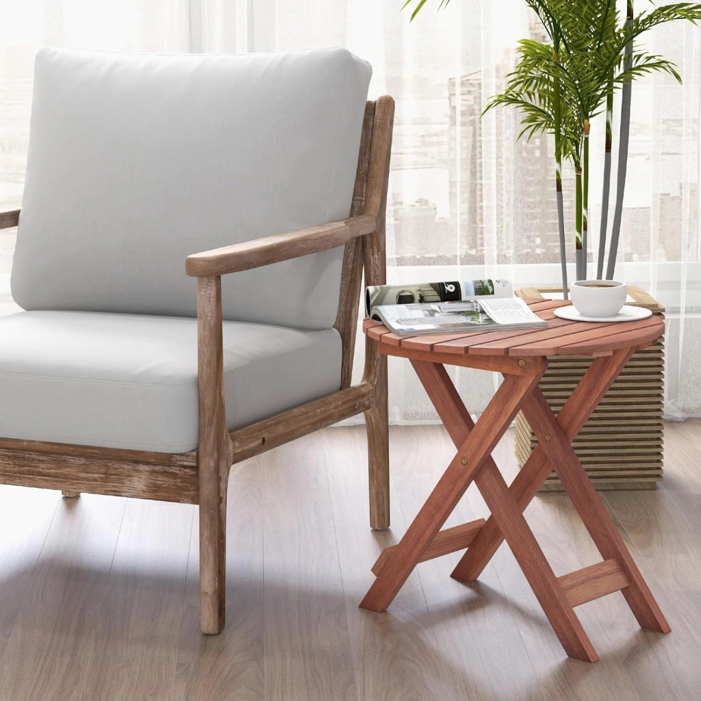 Tavolino Laterale da Giardino in Legno, Tavolino Pieghevole con Piano Traforato e Maniglia Sollevabile, Tavolino da Caffè per Interni ed Esterni con Manico per Casa, Piscina, Patio(Modello 1)