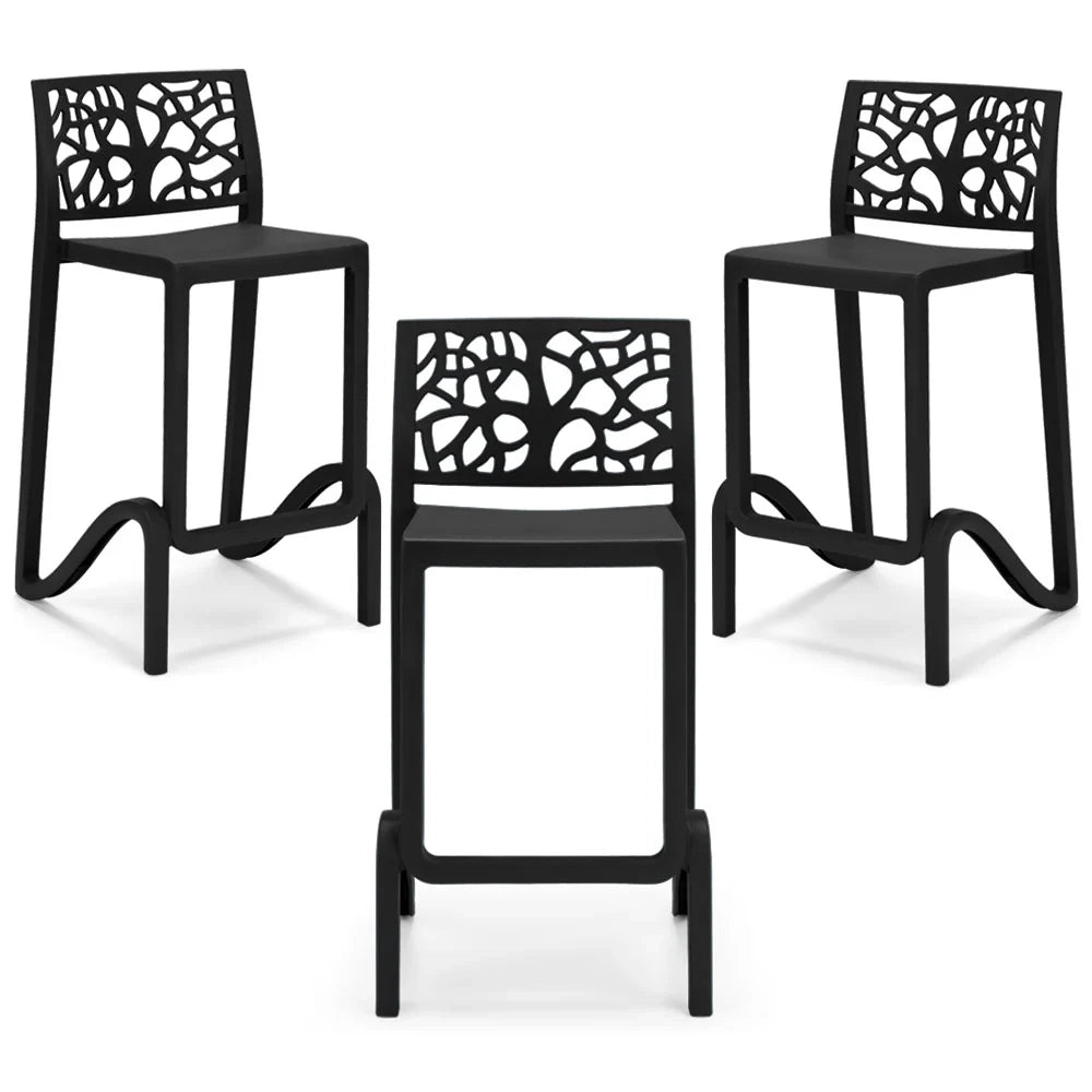 Set 3 sgabelli in polipropilene TETI altezza seduta 75cm, impilabile, idrorepellente, resistente ai raggi UV, design moderno e innovativo, ideale per la cucina, la veranda o giardino colore Ghisa