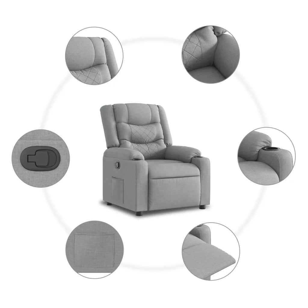 Divano Sedia-Poltrona Reclinabile in Tessuto Grigio Chiaro 730868