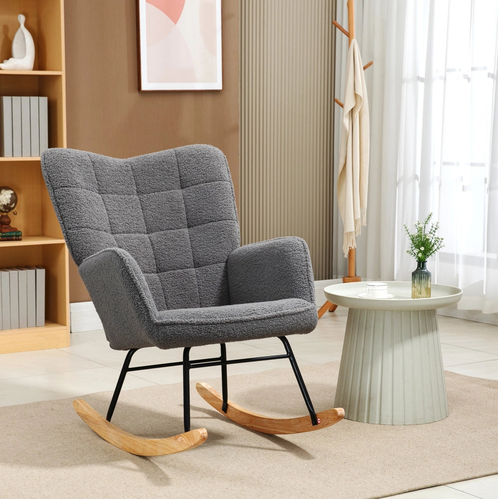 Poltrona a dondolo 98x71x101 cm con schienale alto e braccioli in poliestere grigio scuro