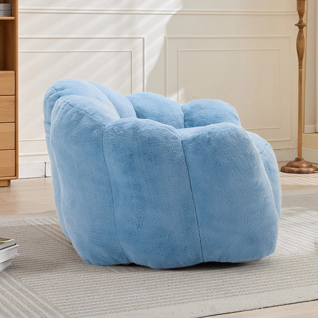 Sofà compatto a forma di loto, rivestimento in morbido peluche blu, pronto all’uso, per interni
