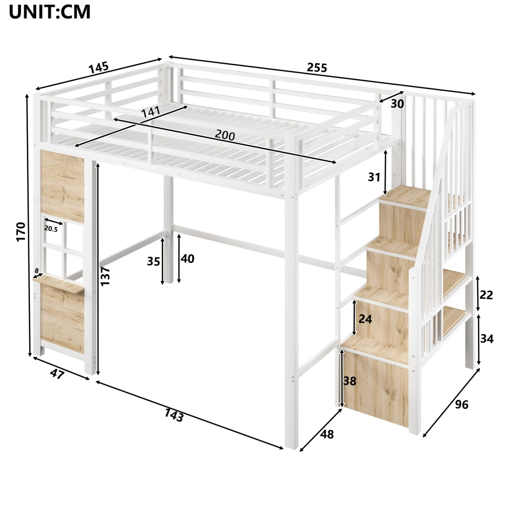 Letto a soppalco 140x200 cm con scala contenitore e area gioco