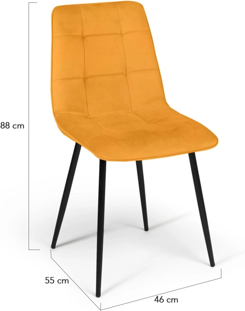 Lote de 4 sillas MILA en mezcla de terciopelo color azul x2, amarillo ocre, rosa