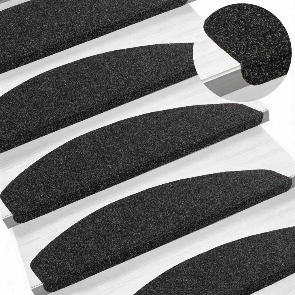 Tappetini per scale autoadesivi 15 pcs Nero 80 x 28 x 3,5 cm