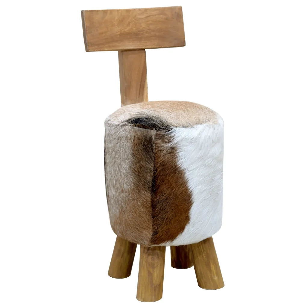 Sgabello in Pelle di Capra e Legno Massello di Teak 285206