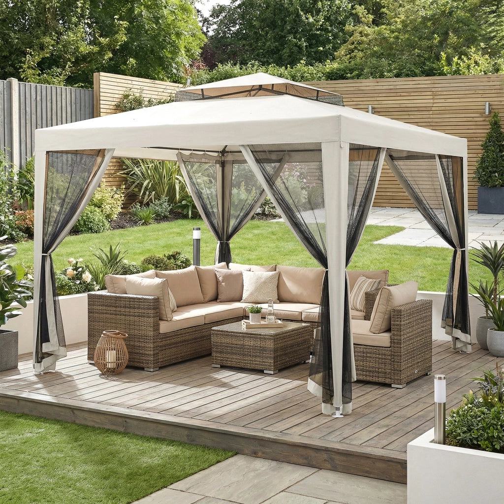 Gazebo Giardino 3x3 m ¨C zephmum ¨C Crema Metallo