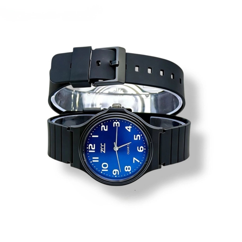 Trade Shop - Orologio Da Polso 40 Mm Nero Sportivo Con Cinturino Gomma Quadrante Blu -