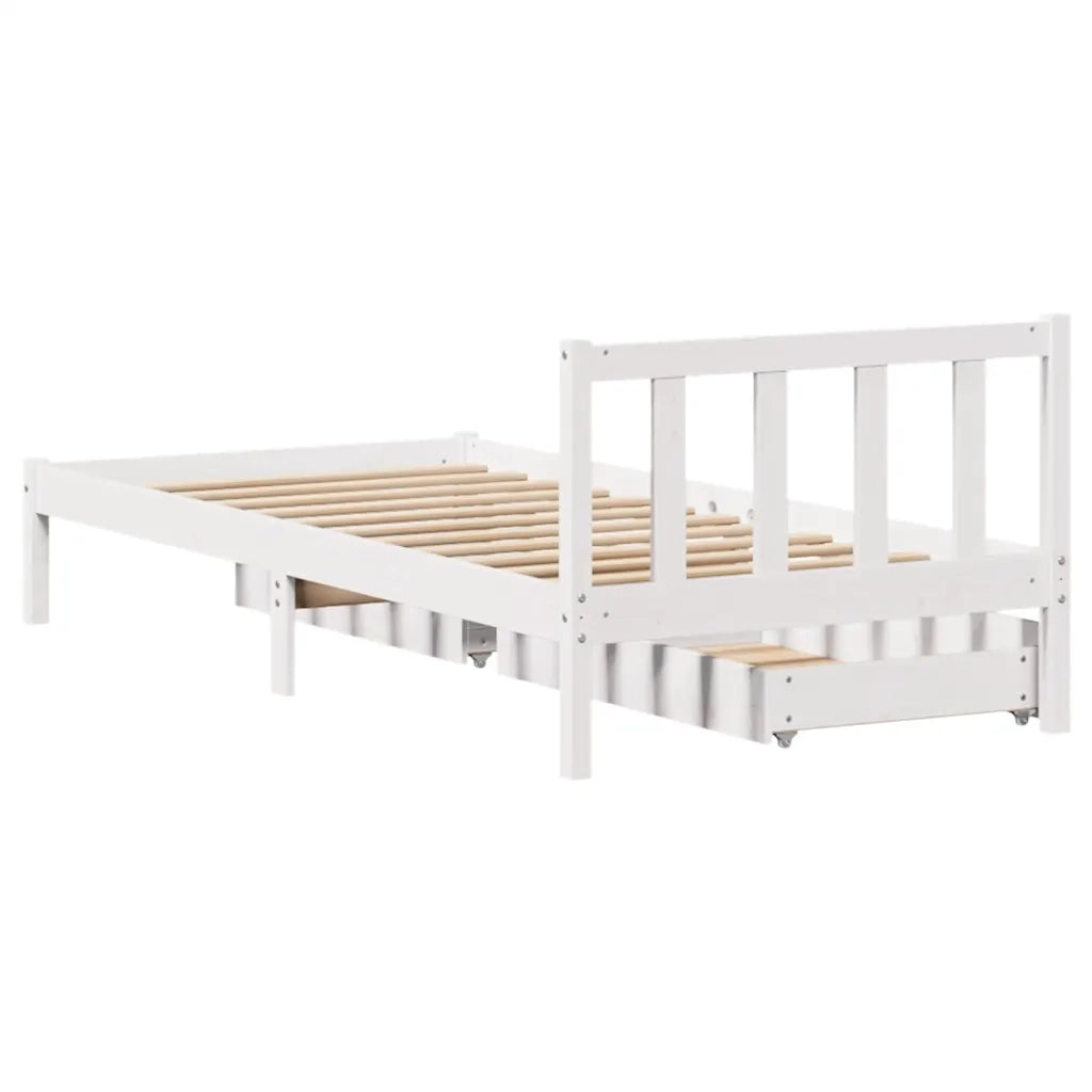 Letto senza Materasso Bianco 75x190 in Legno Massello di Pino