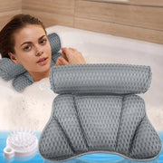Cuscino per doccia ergonomico a mesh 4D con chiusura antiscivolo - Grigio, supporto collo per vasca da bagno & spa.