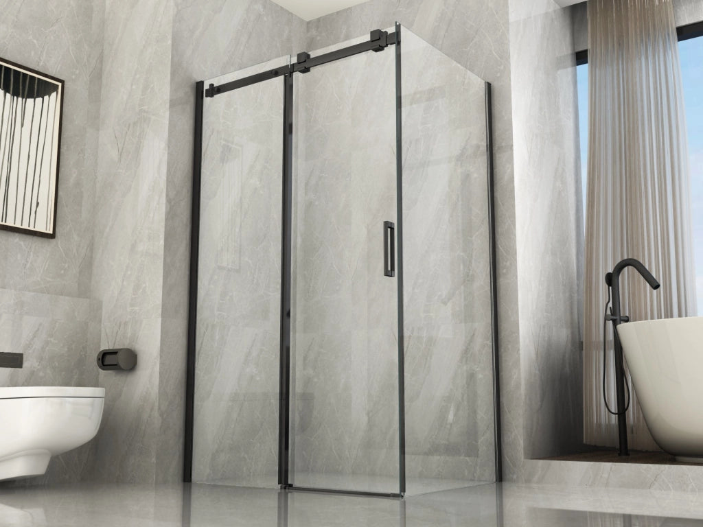 Box doccia due lati scorrevole, nero cristallo 8mm trasparente 70x120cm H195cm Tevaglas Bluern