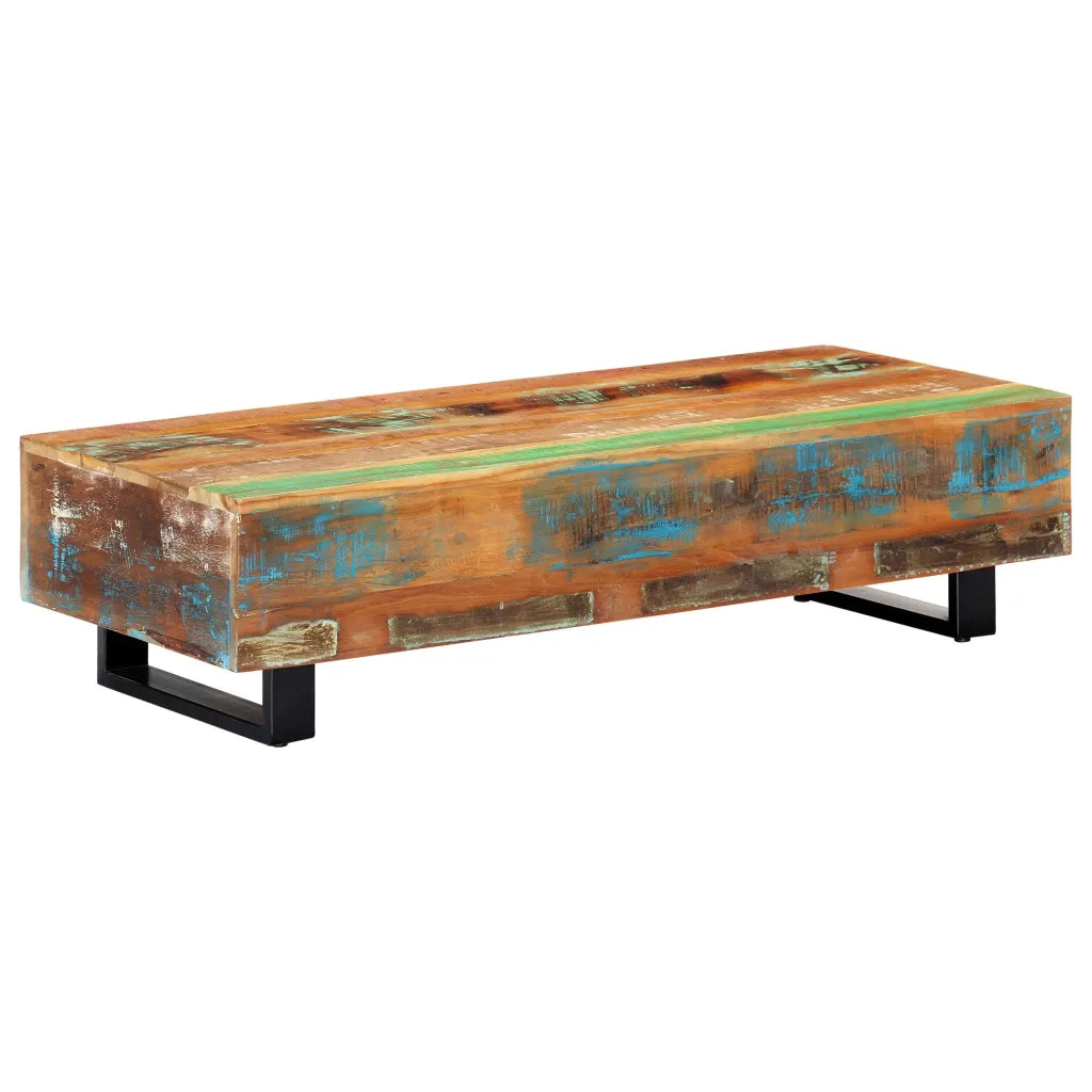 Tavolino da CaffÃ¨ 120x50x30cm Legno Massello Recuperato Acciaio cod mxl 19777