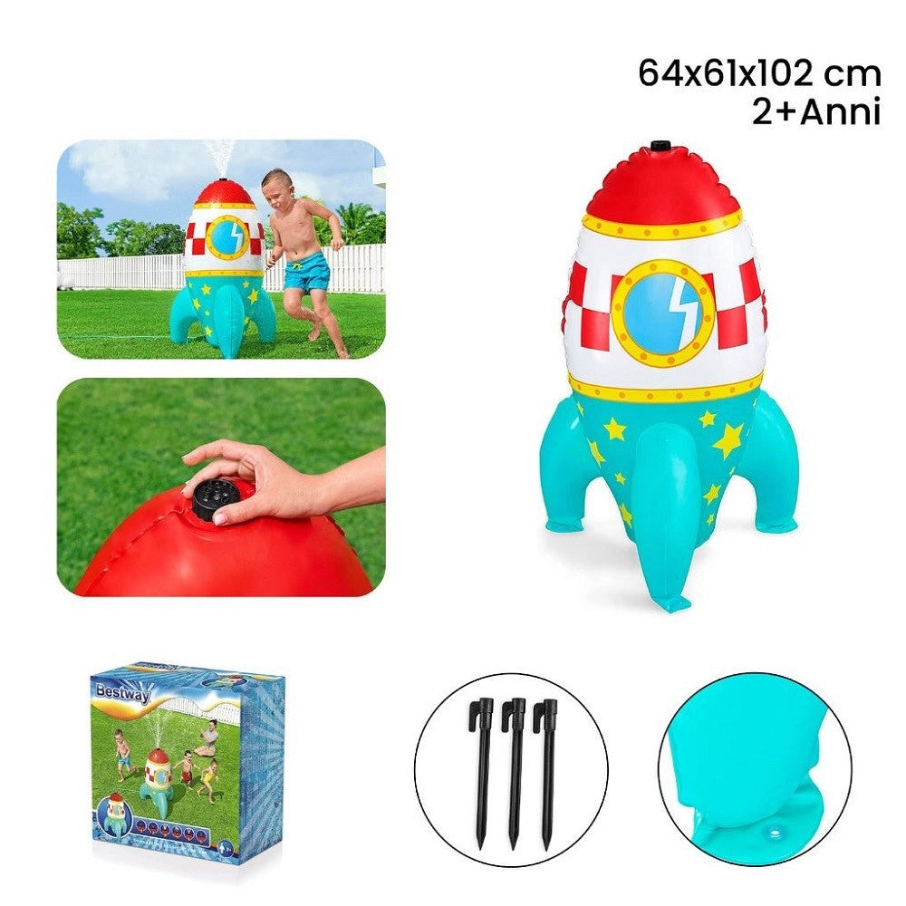 Trade Shop - Missile Gioco Spruzza Acqua Gonfiabile A Razzo Spaziale Bambini 61x64x102cm 52572 -