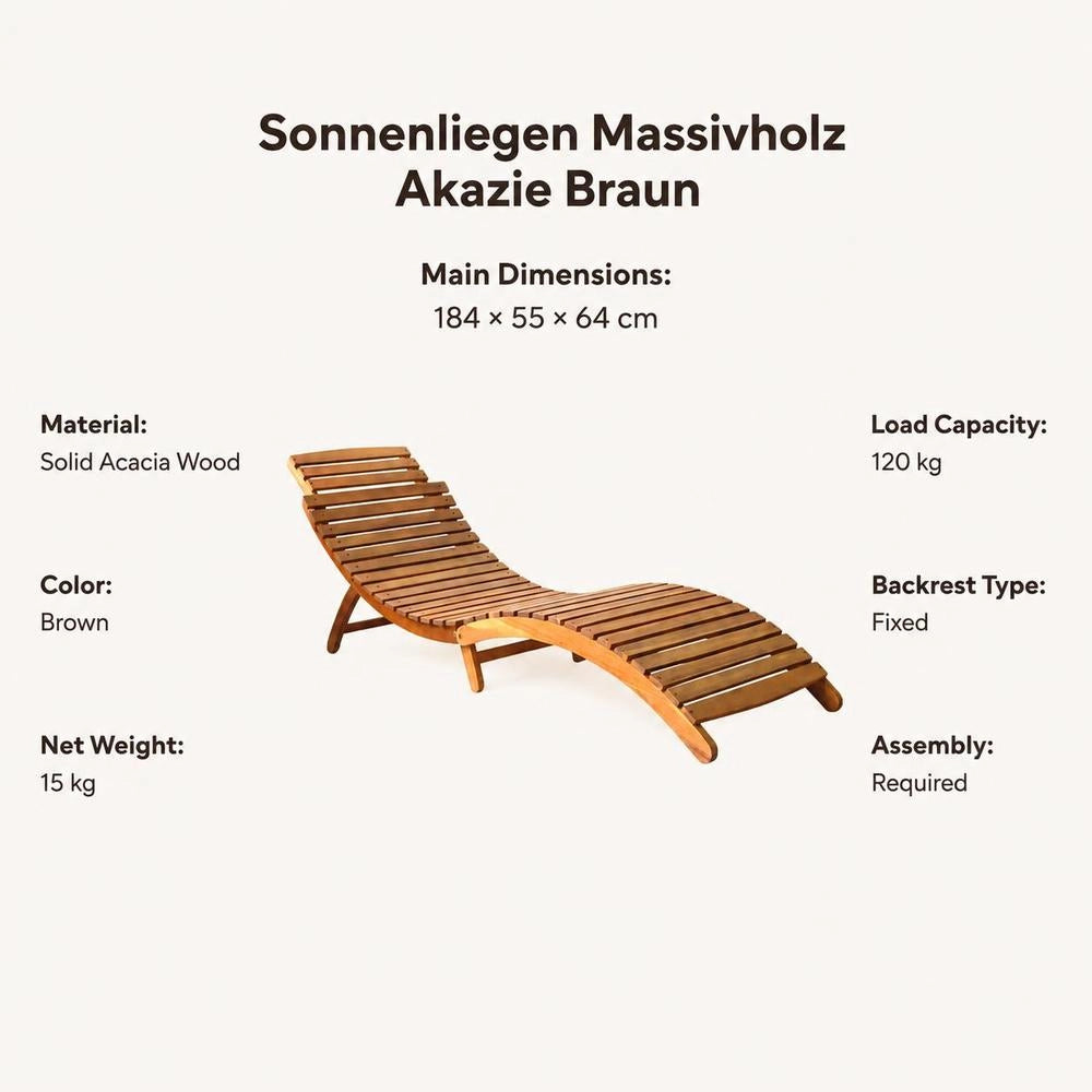 Sun Lounger Solid Acacia Wood Brown