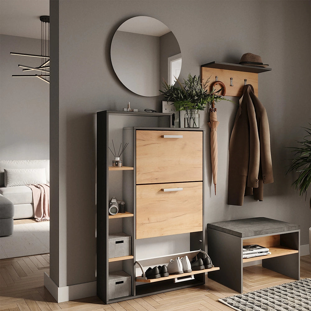 Vicco Scarpiera da ingresso Quercia dorata/antracite 80 x 128.3 cm con 3 scomparti pieghevoli