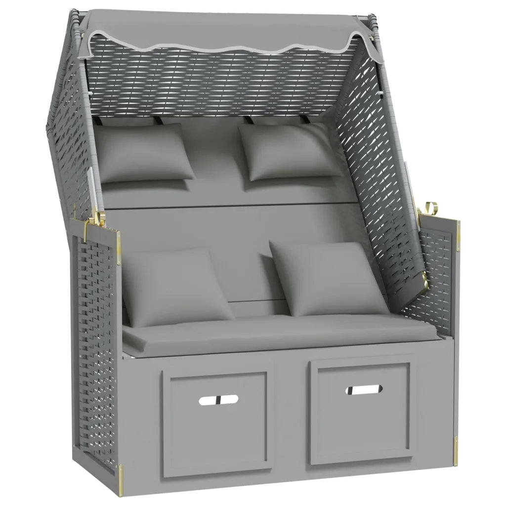 Strandkorb con Cuscini in Polyrattan e Legno Massello Grigio 318659
