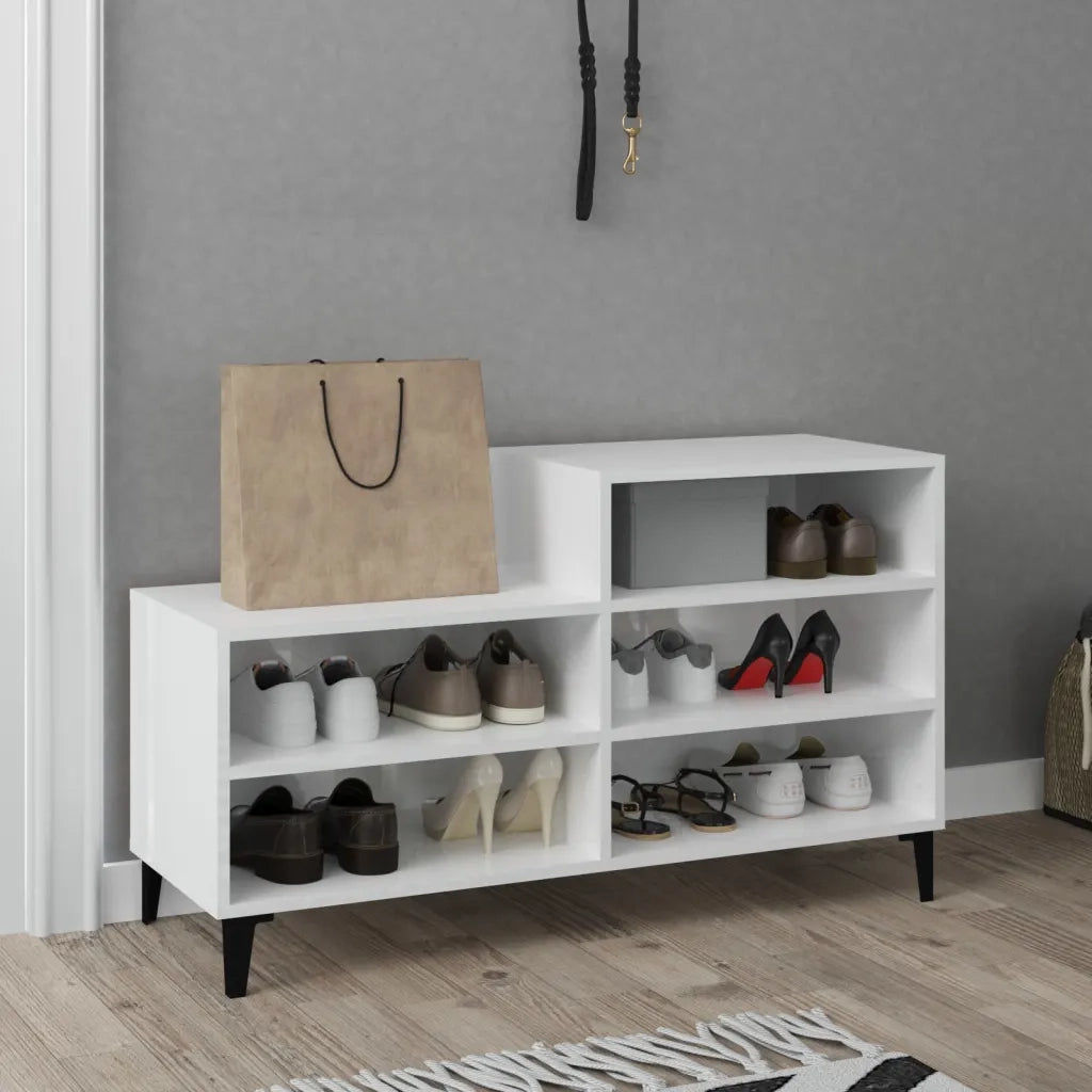 Scarpiera | Mobile per scarpe Bianco Lucido 102x36x60 cm in Legno Multistrato