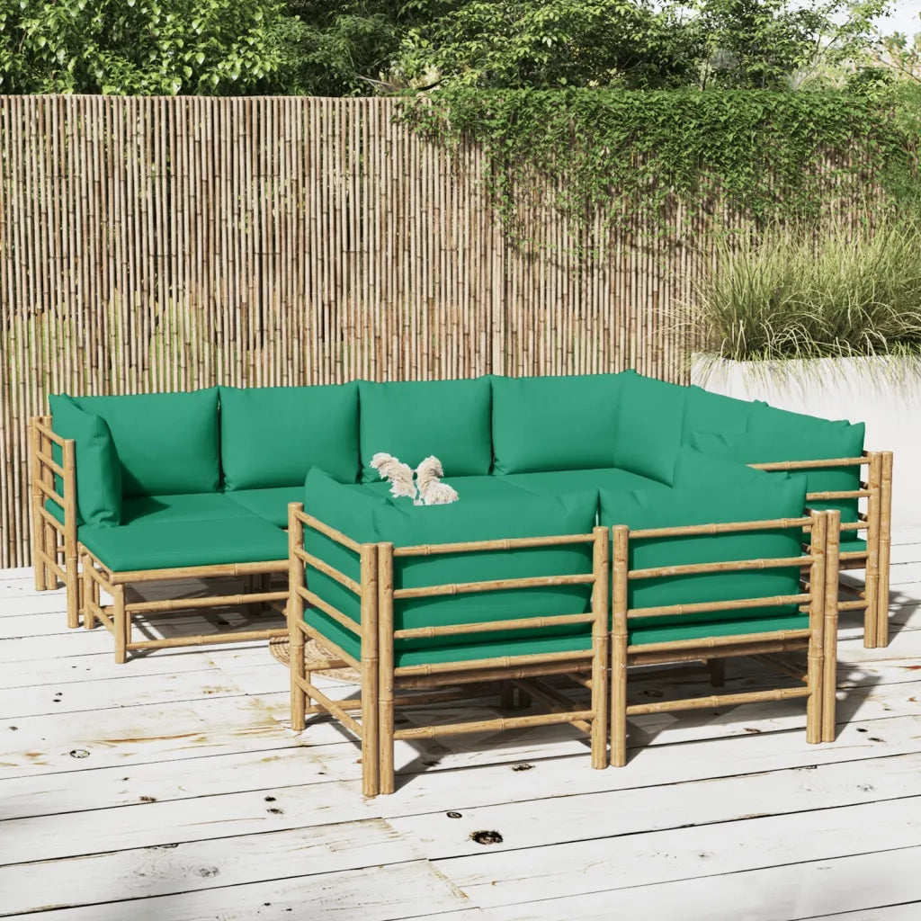 Set Salotto da Giardino 10pz con Cuscini Verdi BambÃ¹cod mxl 100258