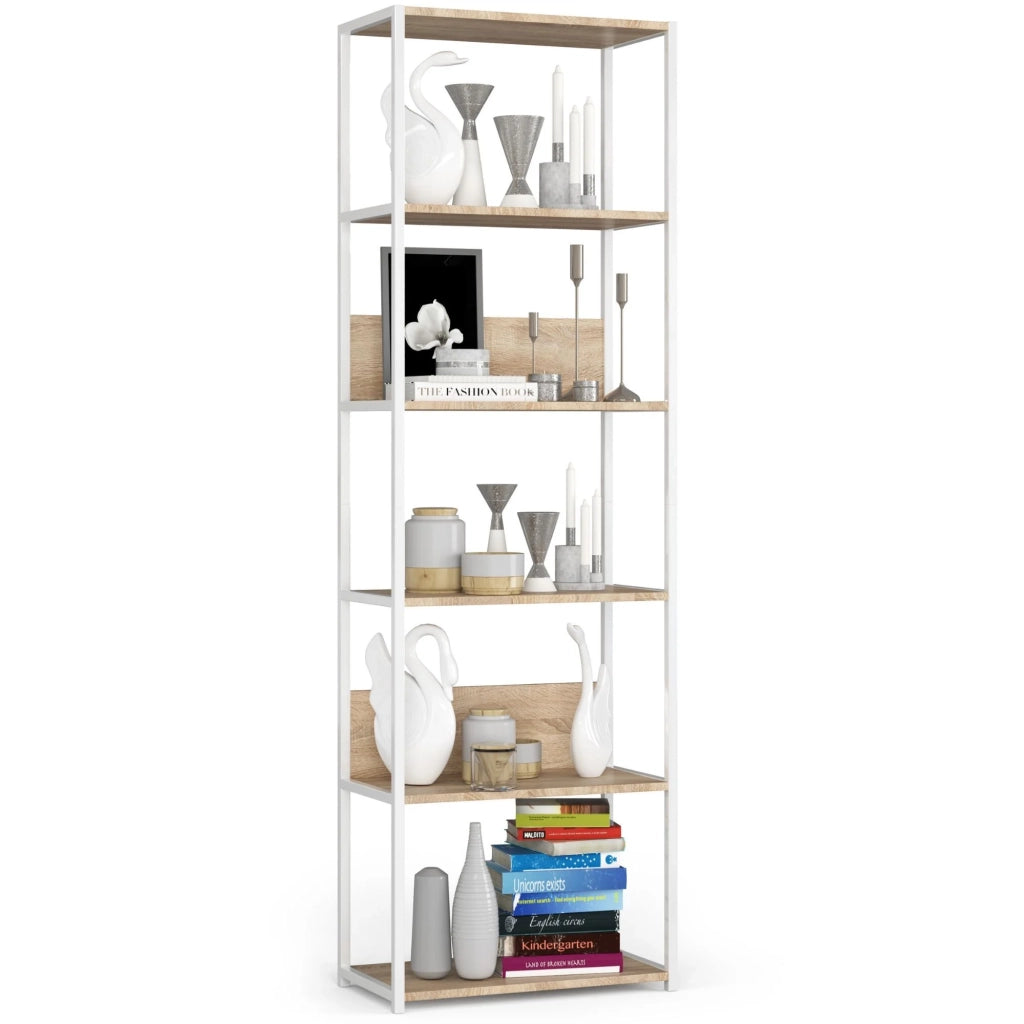 Scaffale stilo loft con ripiani in legno 60 cm Bianca 60 cm inserto frontale Sonoma Quercia 60x32x192 cm