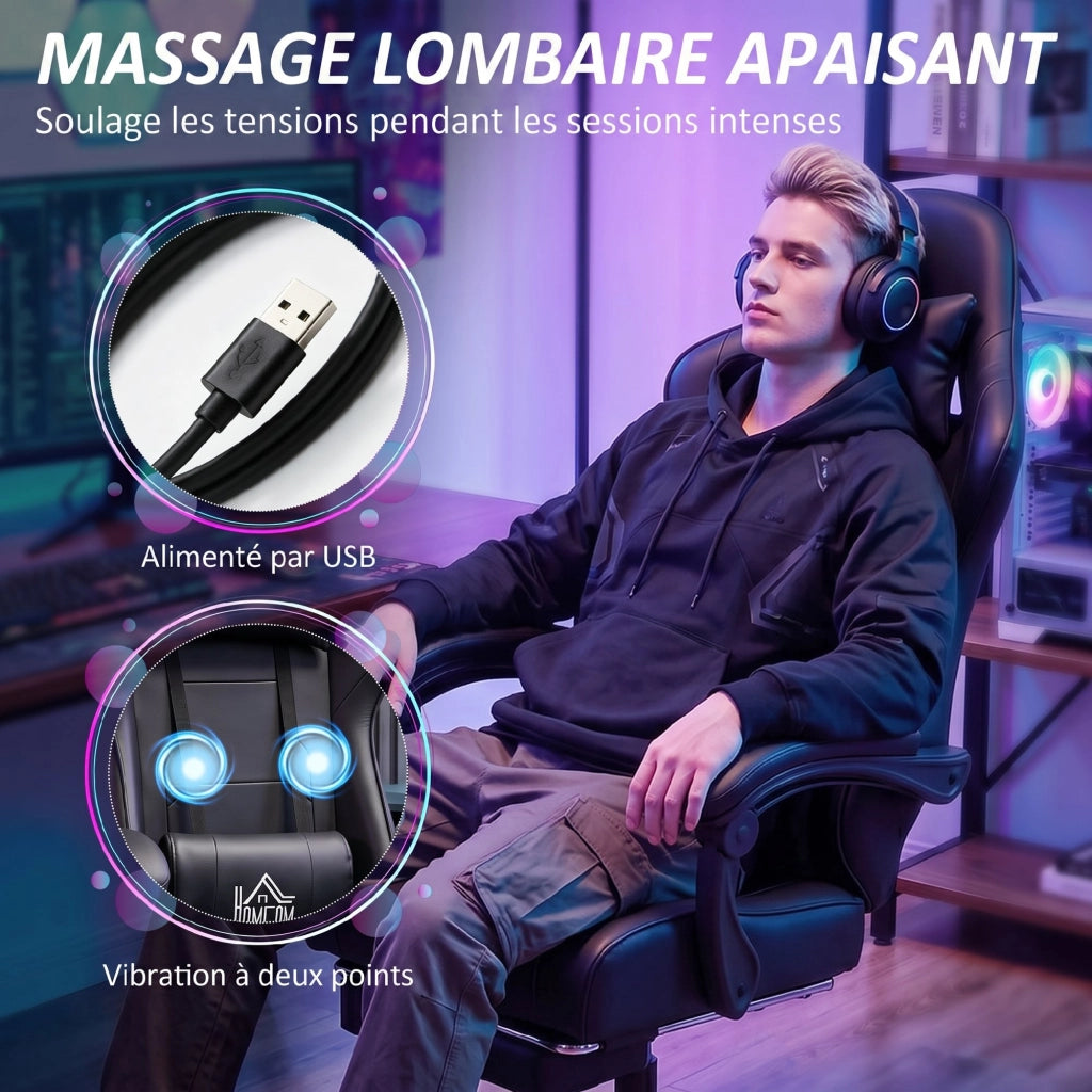 Poltrona Gaming Ergonomico ¨C Minimal ¨C Massaggiante, Reclinabile, Nero