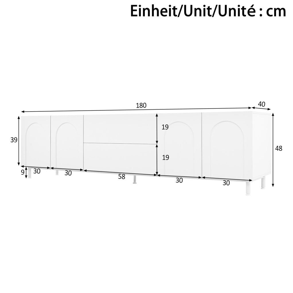 Mobile TV bianco con 4 ante e 2 cassetti; 180x40x48 cm
