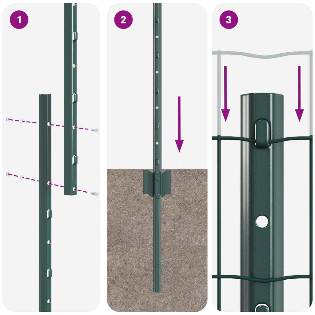 Recinzione Euro con 11 Pali Verde 1x25 m Acciaio