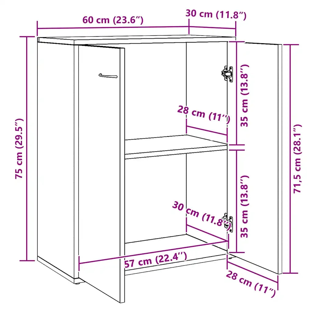 Credenza Nera 60x30x75 cm in Legno Multistrato 800730