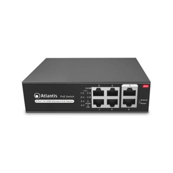 Atlantis switch poe a02-f6p4-65w 6 porte 10/100mbps di cui 4 poe sino a 60w (65w tot) include kit montaggio a muro (wall mount)
