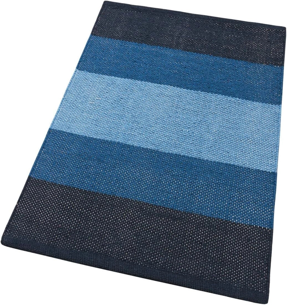 Tappeto Cucina Bagno Puro Cotone Assorbente Intrecciato a Mano Blu 55x140 cm