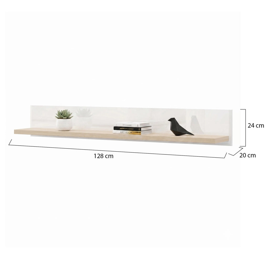 Livo, Mensola un Ripiano, 128x20x24h cm Bianco Lucido