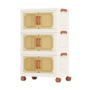 Set di 3 contenitori portaoggetti pieghevoli 43,5 x 25 x 72,5 cm con accesso rapido impilabili e con ruote PP bianco 20_0009955