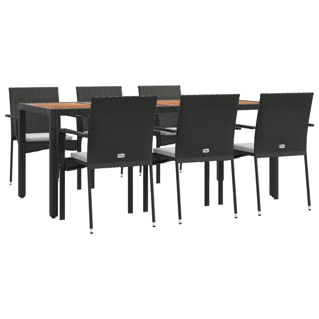 Set da Pranzo da Giardino 7 pz Nero con Cuscini in Polyrattan 3184991