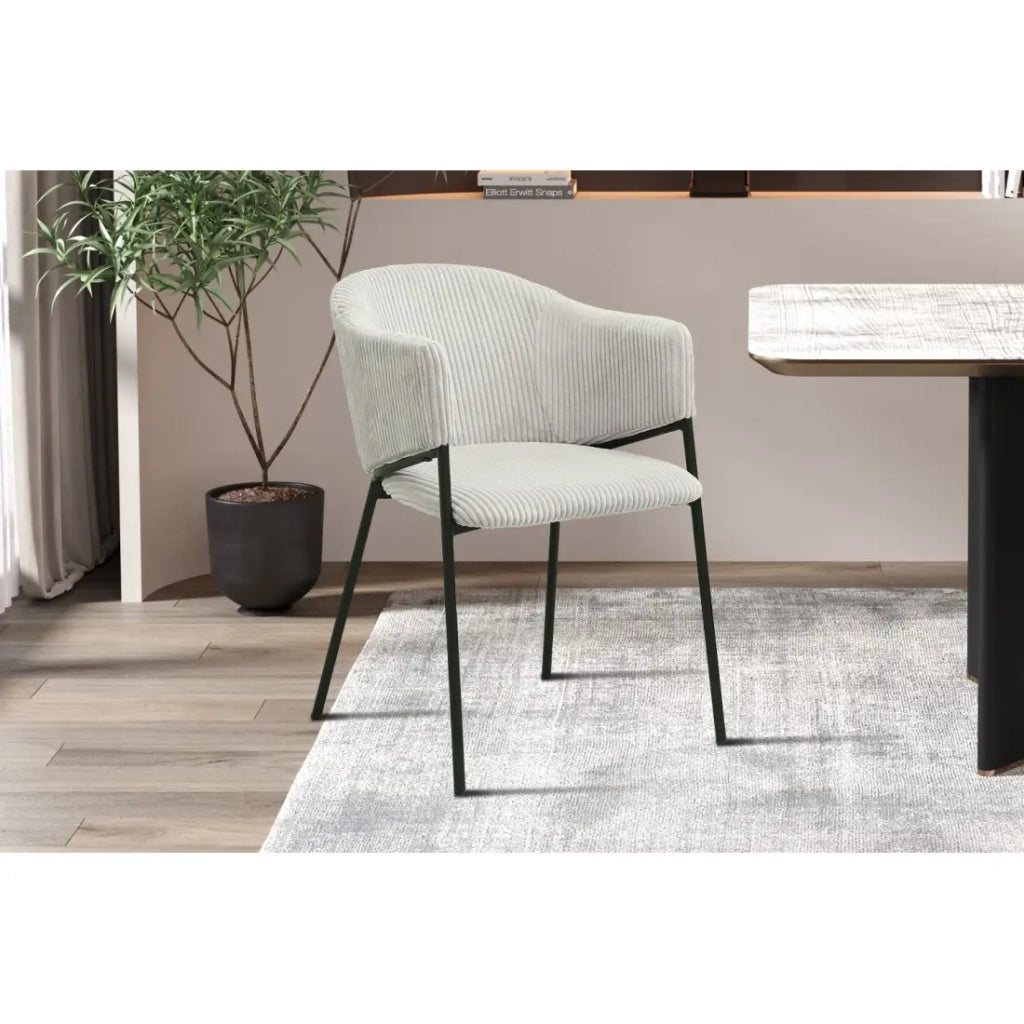 Sedia da pranzo IMANY – Velluto a coste grigio chiaro – Braccioli – Piedi in metallo nero – Stile design / industriale