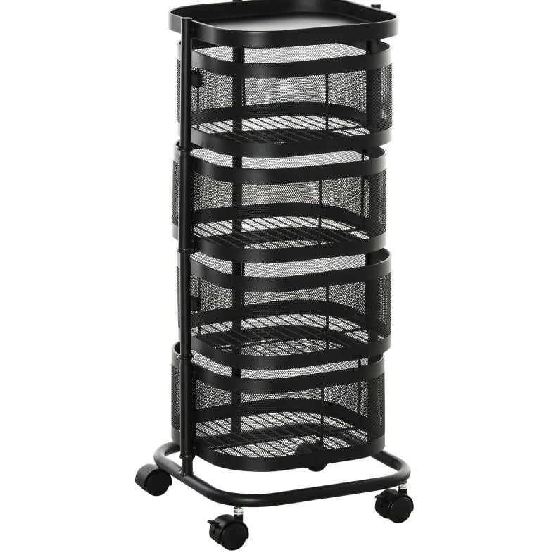 Carrello portaoggetti nero a 4 livelli con ruote
