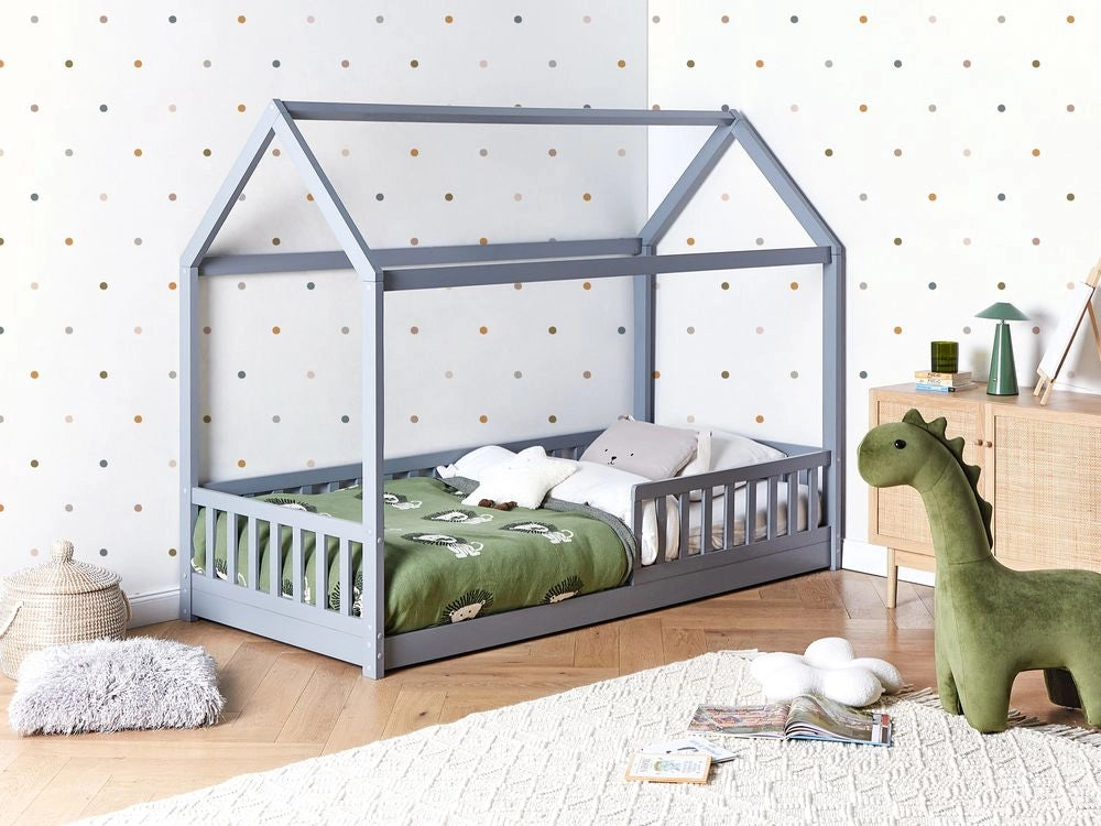 Letto per bambini a forma di casa UE Telaio singolo 90 x 200 cm con doghe in legno di pino grigio