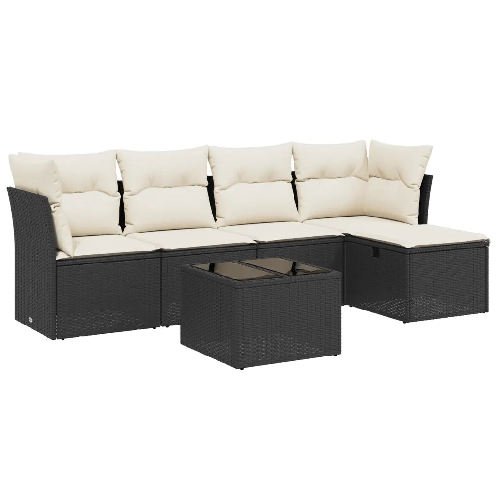 Set Divano da Giardino 6 pz con Cuscini Nero in Polyrattan