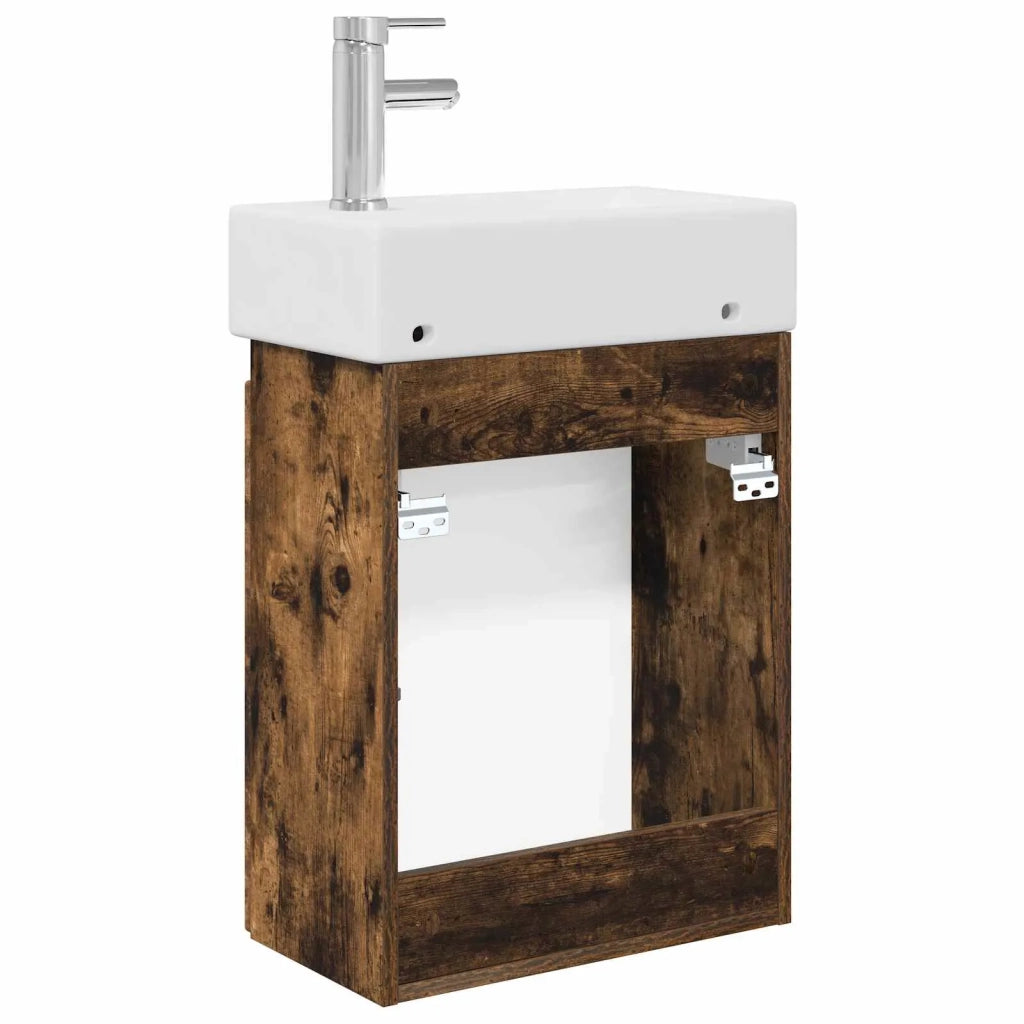 Mobile bagno con rubinetto Rovere Fumo 45,5 x 22,5 x 84 cm 889476
