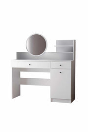 Comodino "Harmony Round" con specchio rotondo in legno - 124 x 40 x 135 cm - Bianco