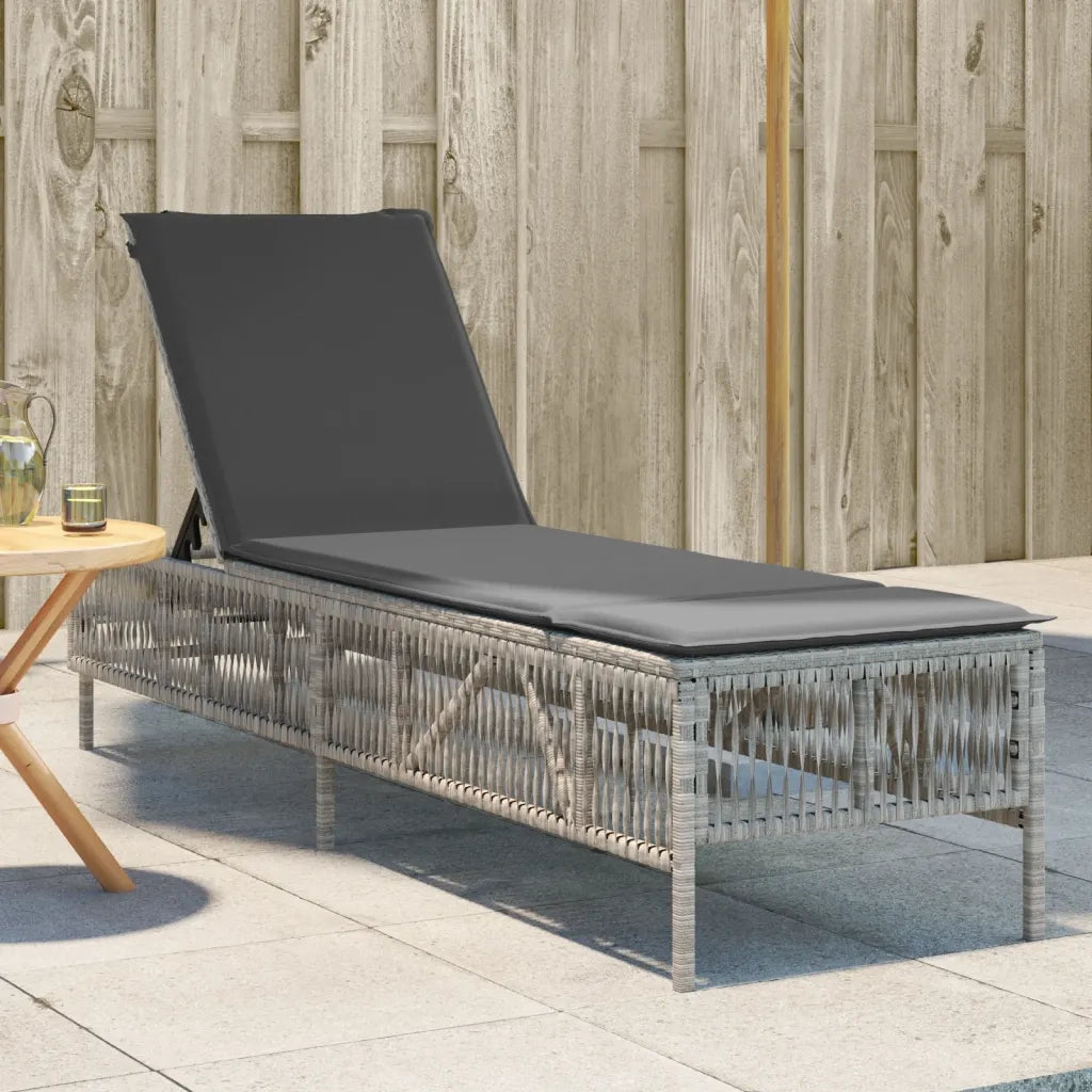 Lettino Prendisole | Sdraio da giardino | Lettino da sole con Cuscino Grigio Chiaro in Polyrattan