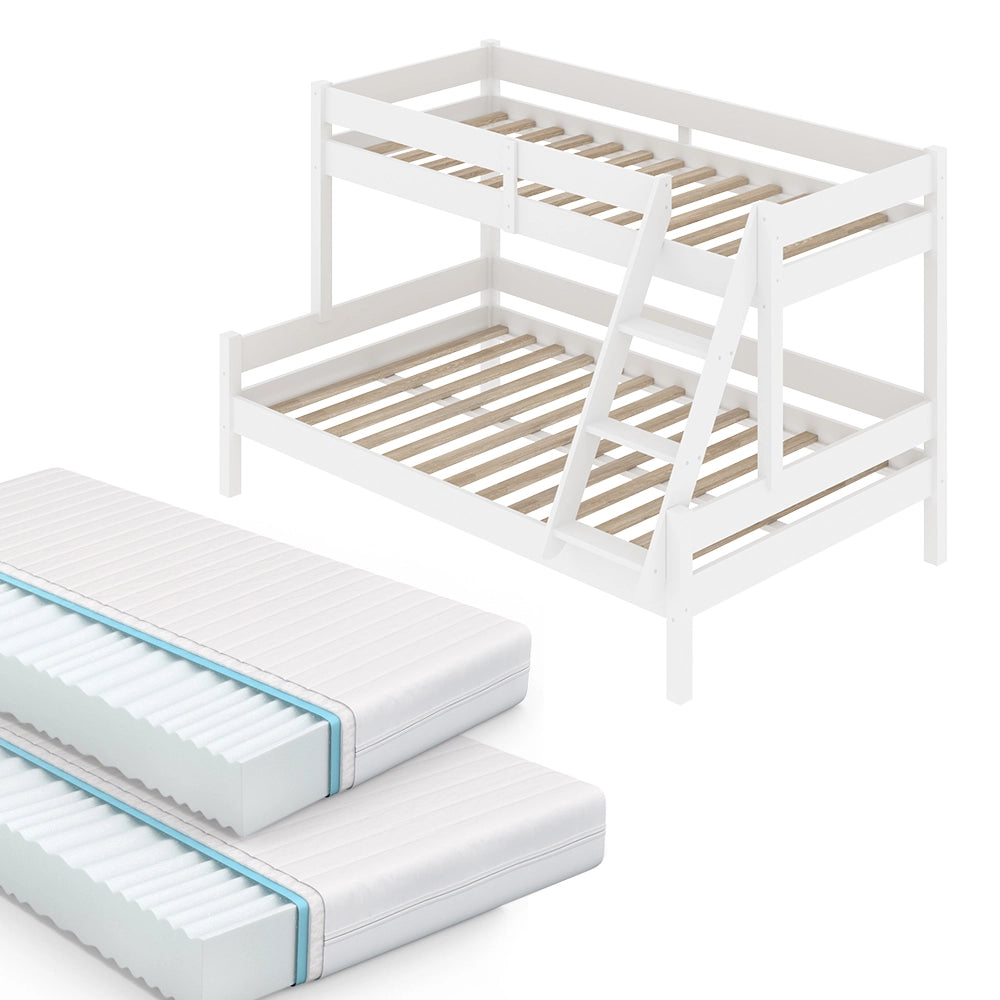 Vitalispa Letto a castello Bianco 140x200 / 90x200 cm con 2 materassi