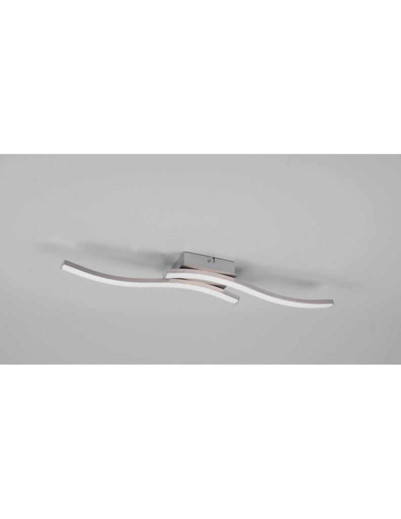 Plafoniera Design Doppia Bacchetta Ondulata Led 4000k Route Nichel Trio Lighting