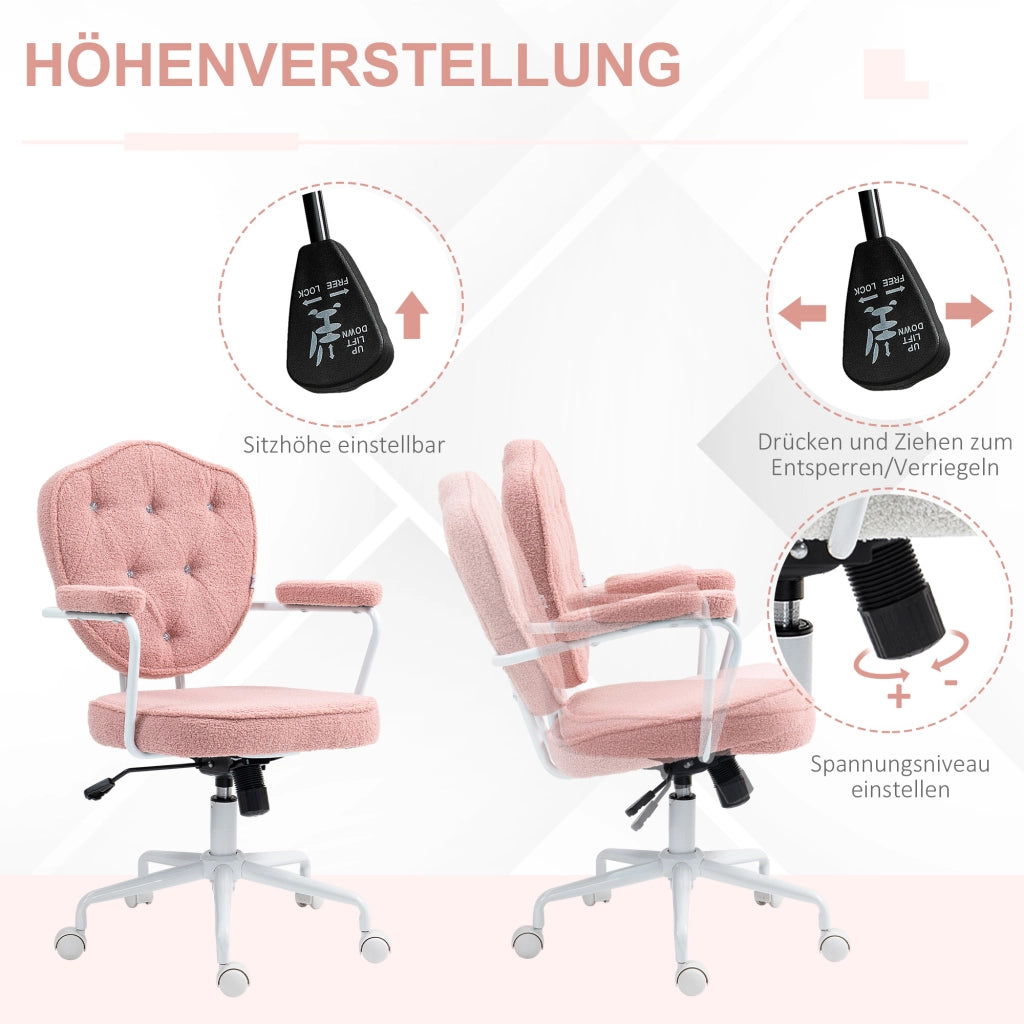 Sedia da ufficio ergonomica con funzione dondolo, altezza regolabile, ruote girevoli in poliestere rosa