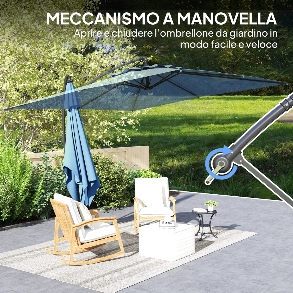 Ombrellone da Giardino con Base e Croce ¨C Zephmum ¨C Blu Poliestere 3x3.25 m