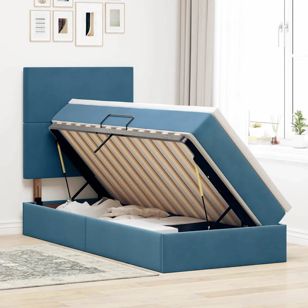 Letto con contenitore e materasso Blu Scuro 90 x 190 cm Velluto