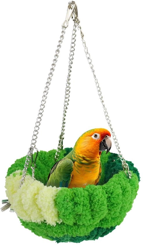 Vogelkooi con letto appeso - Aria circolante - Per pappagalli/canarini - Materiale naturale/Kunststoff/Metallo - Dimensioni 14x8 cm - Installazione facile - Nido per uccelli
