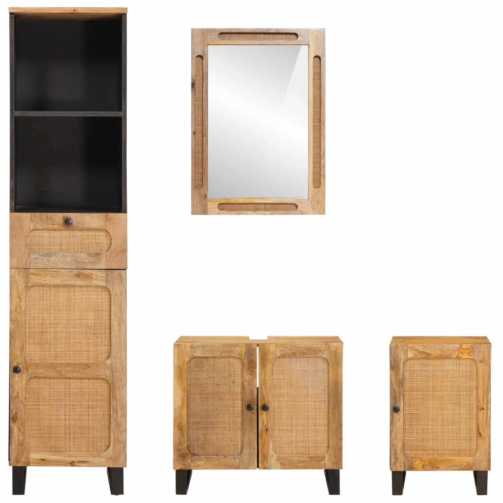 Set da Bagno | Armadio da bagno con cassetto Naturale Legno di mango massello