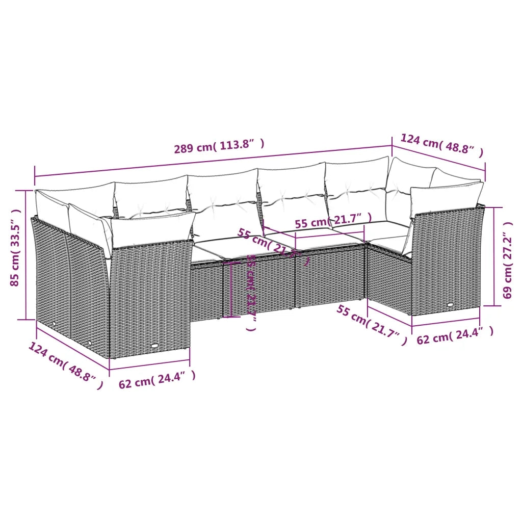 Set Divani da Giardino 7 pz con Cuscini Grigio in Polyrattan 3218120