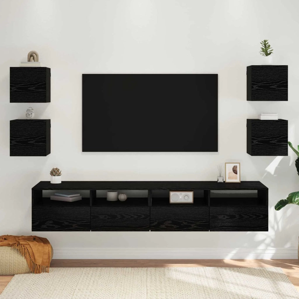 Mobile TV da parete 4 pcs Rovere Nero 30,5 x 30 x 30 cm