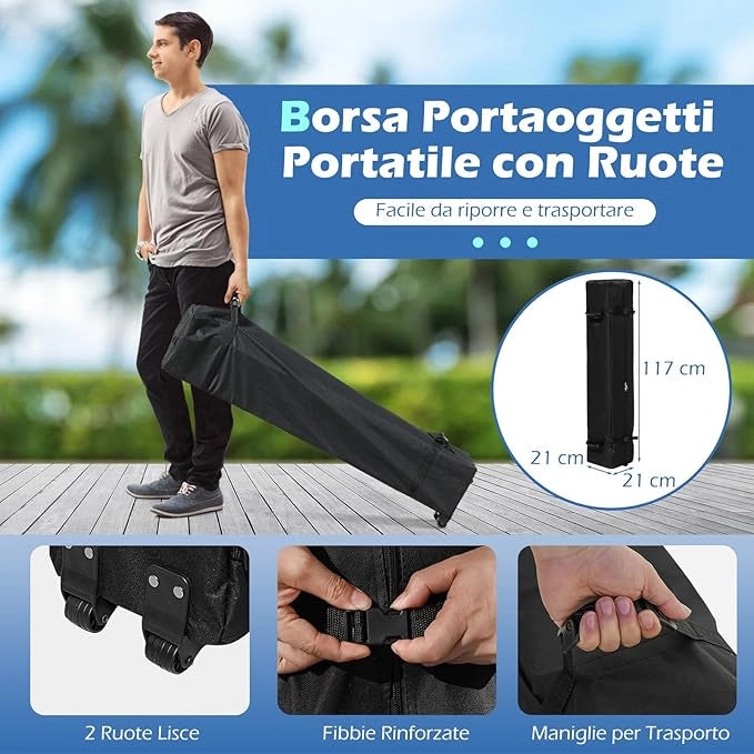 Gazebo Piehevole da Esterno 3 x 3 m, Gazebo Regolabile in Altezza con Pareti Rimovibili, Borsa con Ruote, Picchetti, Ancoraggi, Corde Vento e Sacchi di Sabbia, Tendone per Giardino (Grigio)