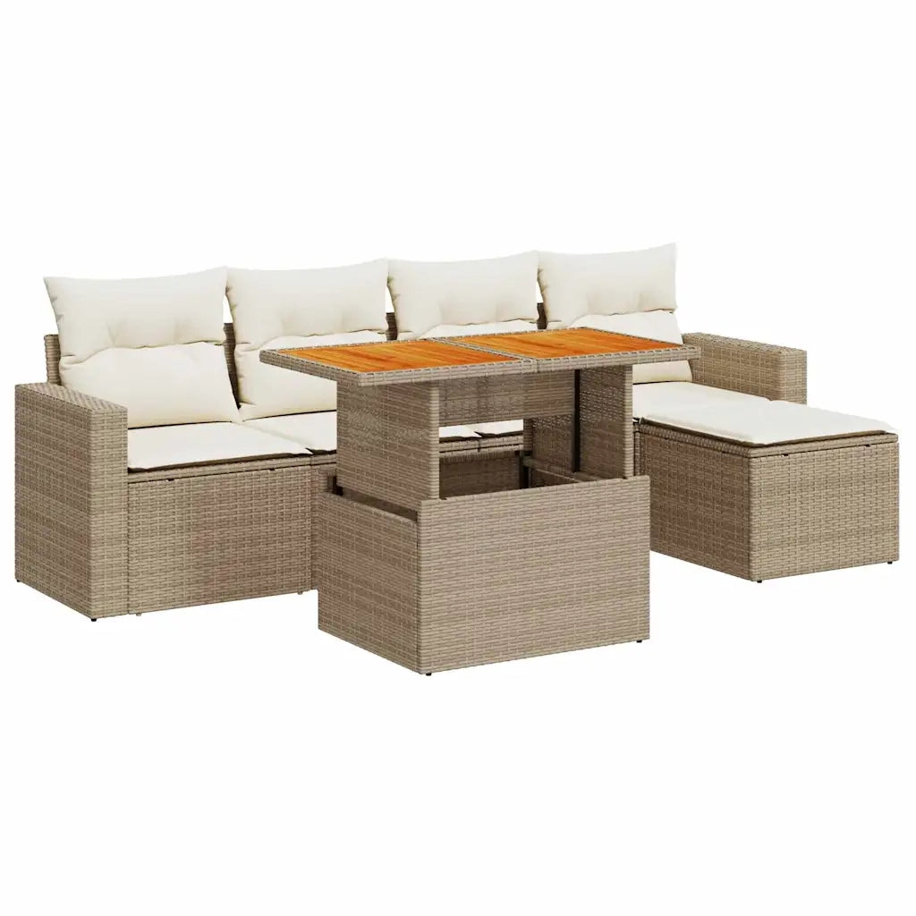 Set Divano da Giardino 6 pz con Cuscini Beige in Polyrattan 3327026