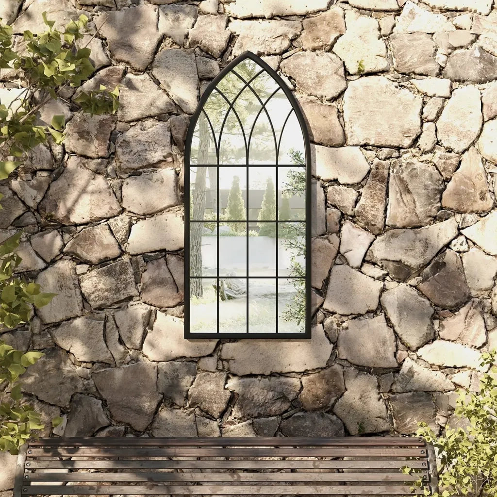 Specchio da Giardino-Specchio Decorativo-Specchio Esterno Nero 100x45 cm in Ferro per Uso Esterno 330043